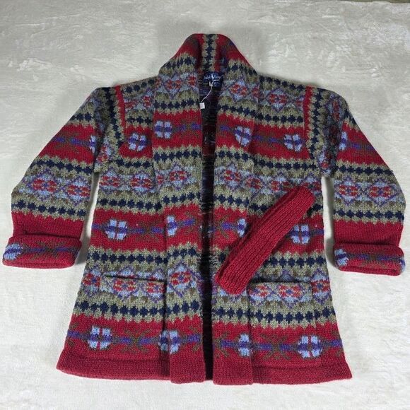 Ralph Lauren Sweaters - Ralph Lauren 100% Wool Hand Knit Large Sweater Belted Cardigan Shawl Vintage